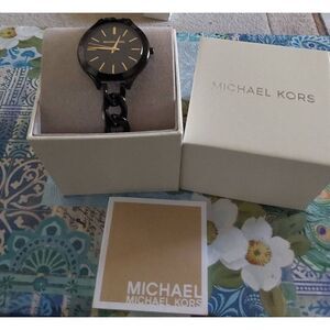 MICHAEL KORS MK-3317 Women's Black & Gold Slim Runway Watch